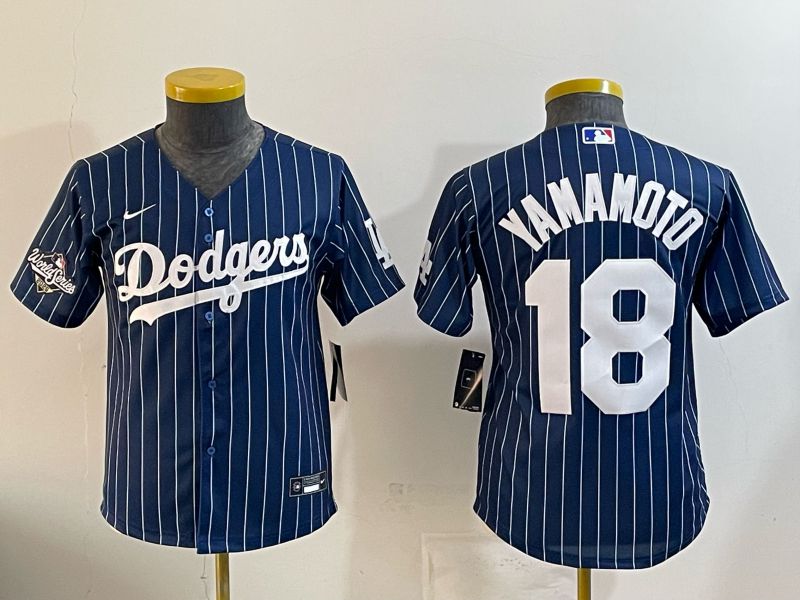 Youth Nike 2026 Los Angeles Dodgers #18 Yamamoto Blue Stripe Game MLB Jersey 121113